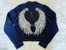 Load image into Gallery viewer, JEAN JACKET SEQUIN HEART AND WINGS
