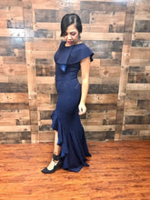 Load image into Gallery viewer, RUFFLE NAVY DRESS
